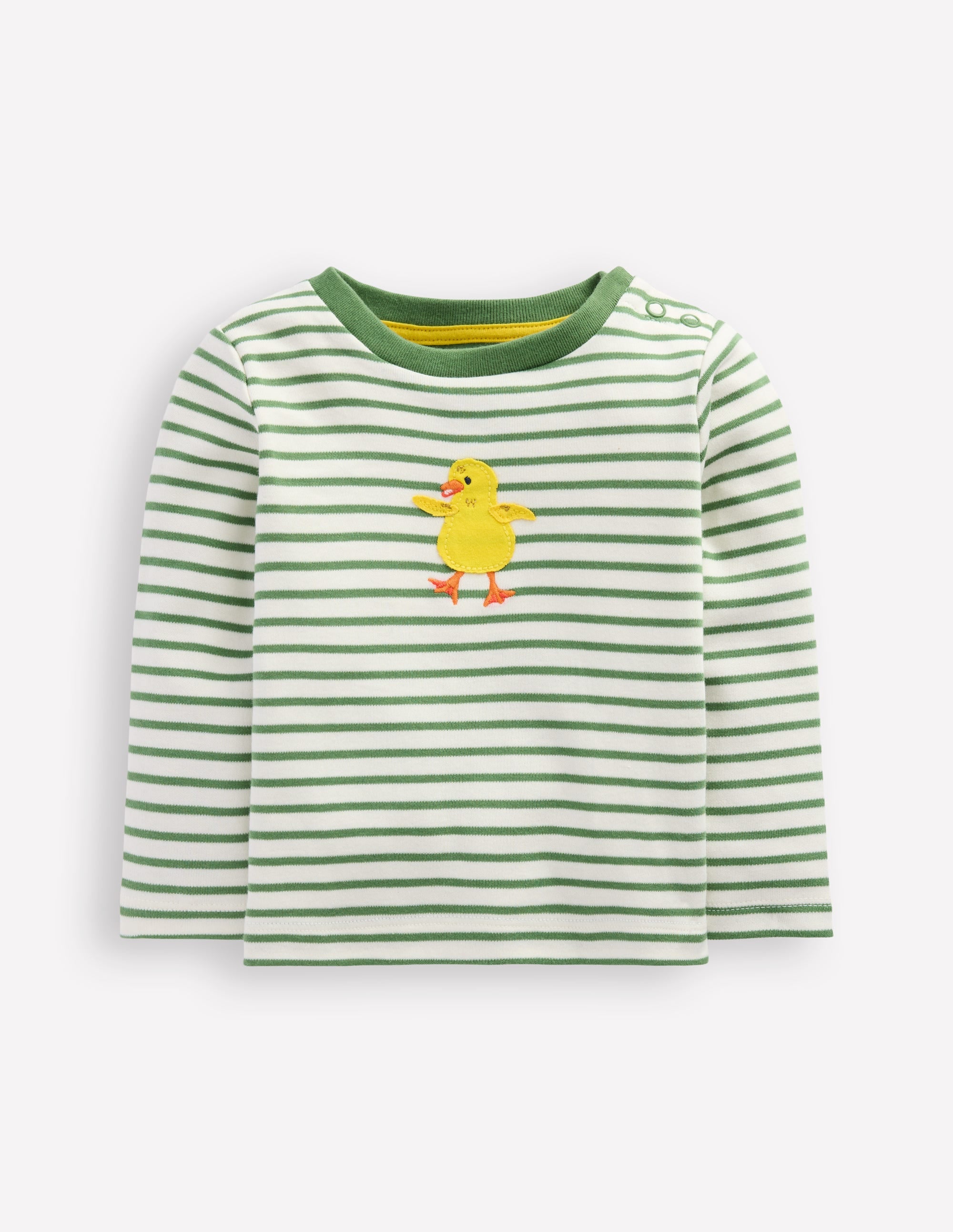 Long Sleeve Appliqué T-shirt-Ivory and Newt Green Stripe - Image 1