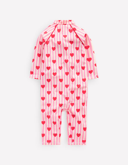 Printed Sun Safe Surfsuit-Bubblegum Pink Heart Stripe