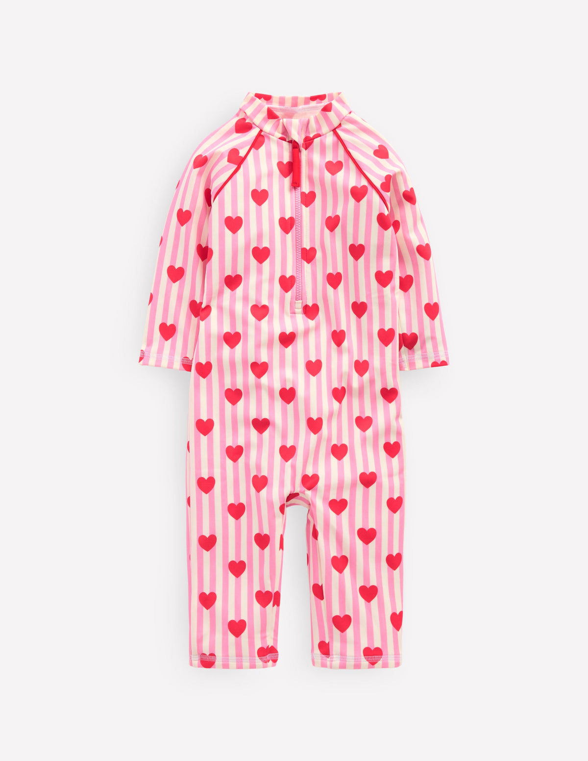 Printed Sun Safe Surfsuit-Bubblegum Pink Heart Stripe - Image 1