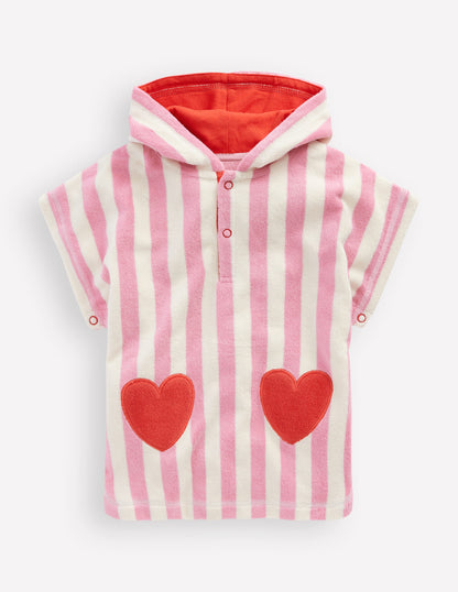 Towelling Throw On-Bubblegum Pink Heart Stripe