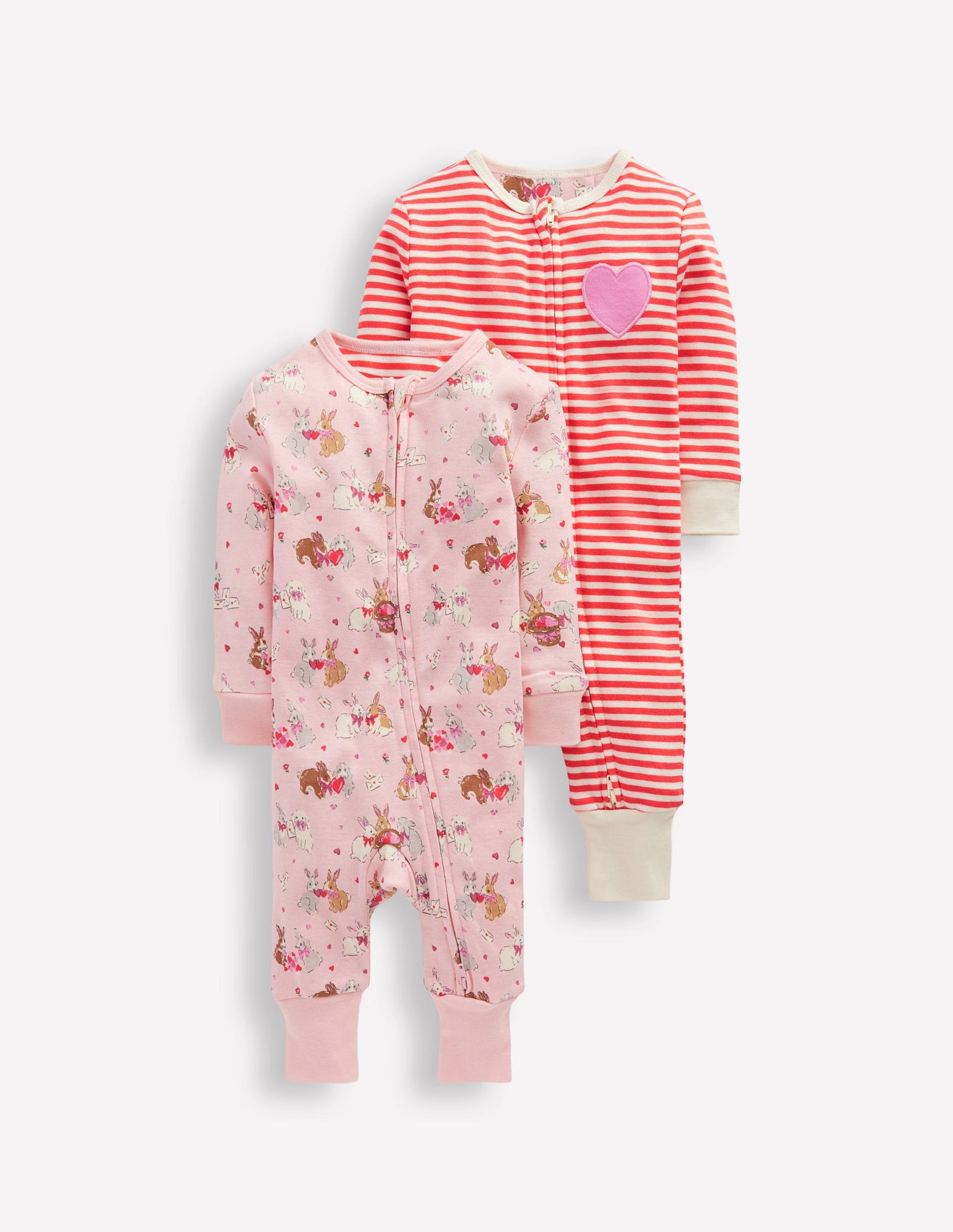 Girls Twin Pack Rompers-Chalk Pink Love Bunnies