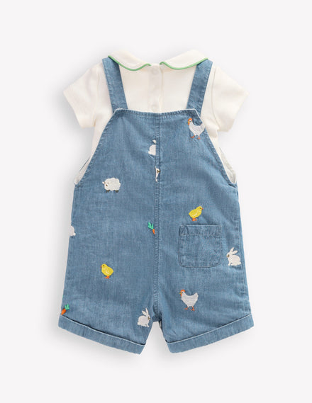 Embroidered Overalls Set-Denim Easter Embroidery