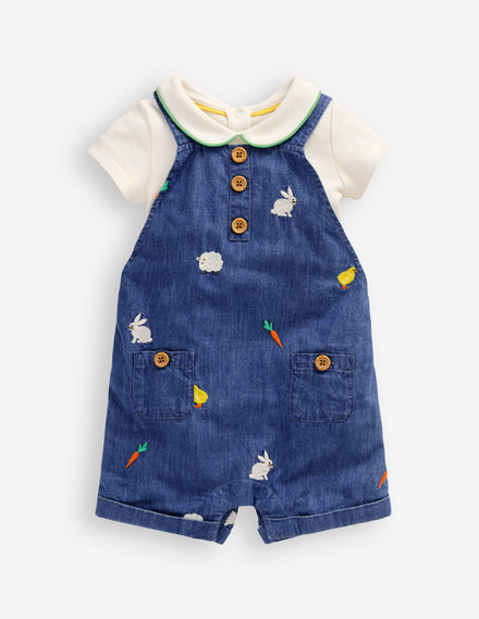 Embroidered Overalls Set-Denim Easter Embroidery