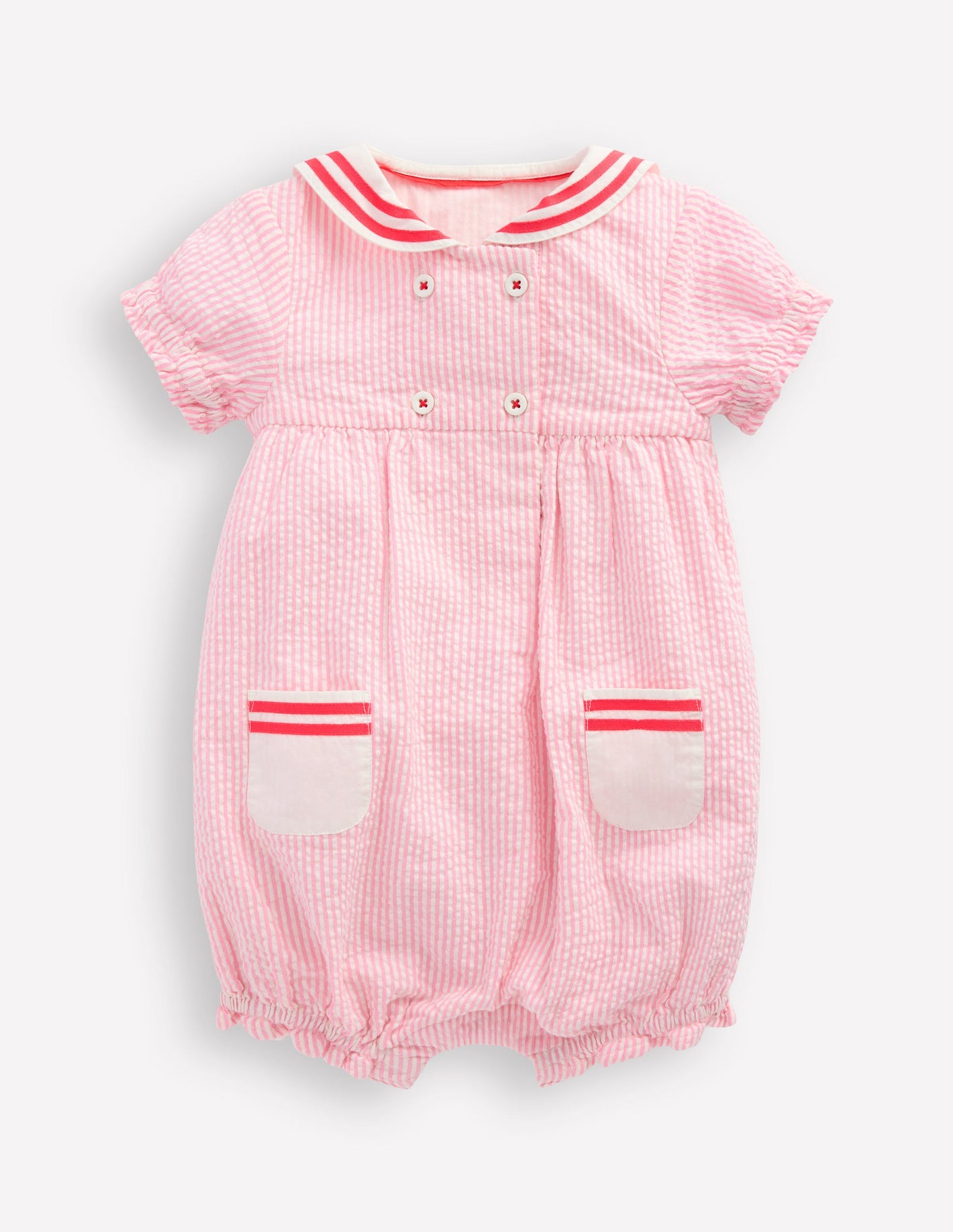 Heritage Nautical Romper-Pink Ticking Stripe