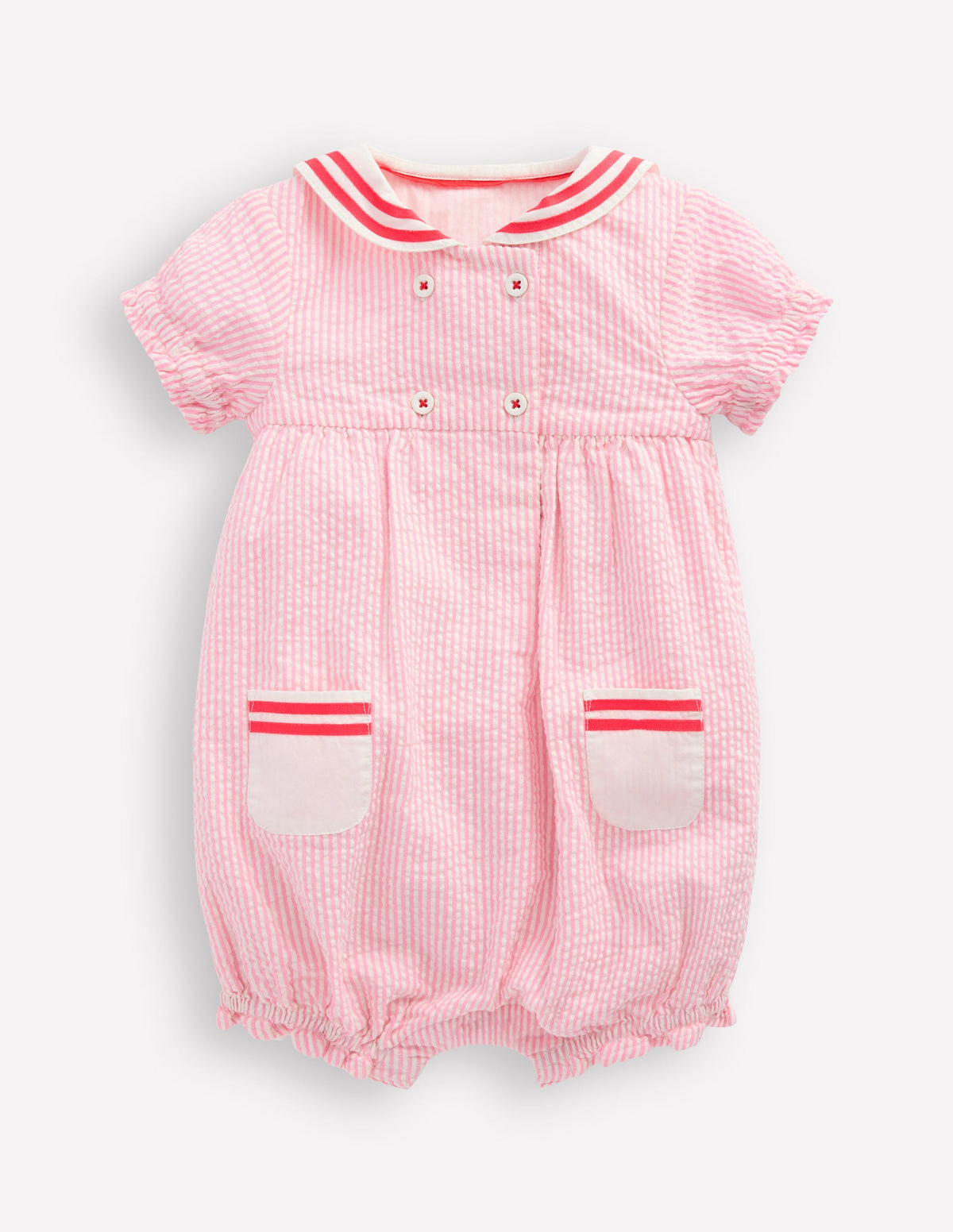 Heritage Nautical Romper-Pink Ticking Stripe - Image 1