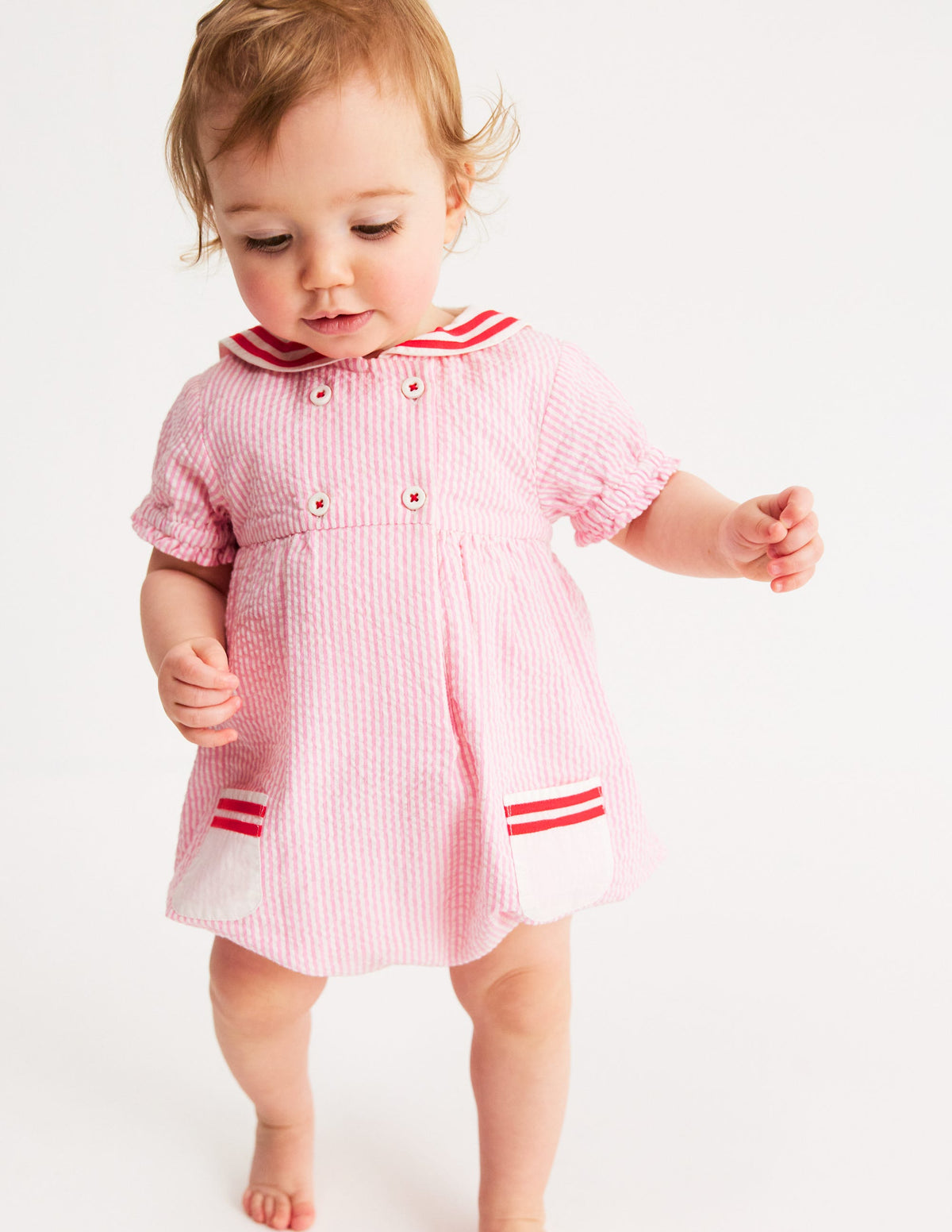 Heritage Nautical Romper-Pink Ticking Stripe - Image 4