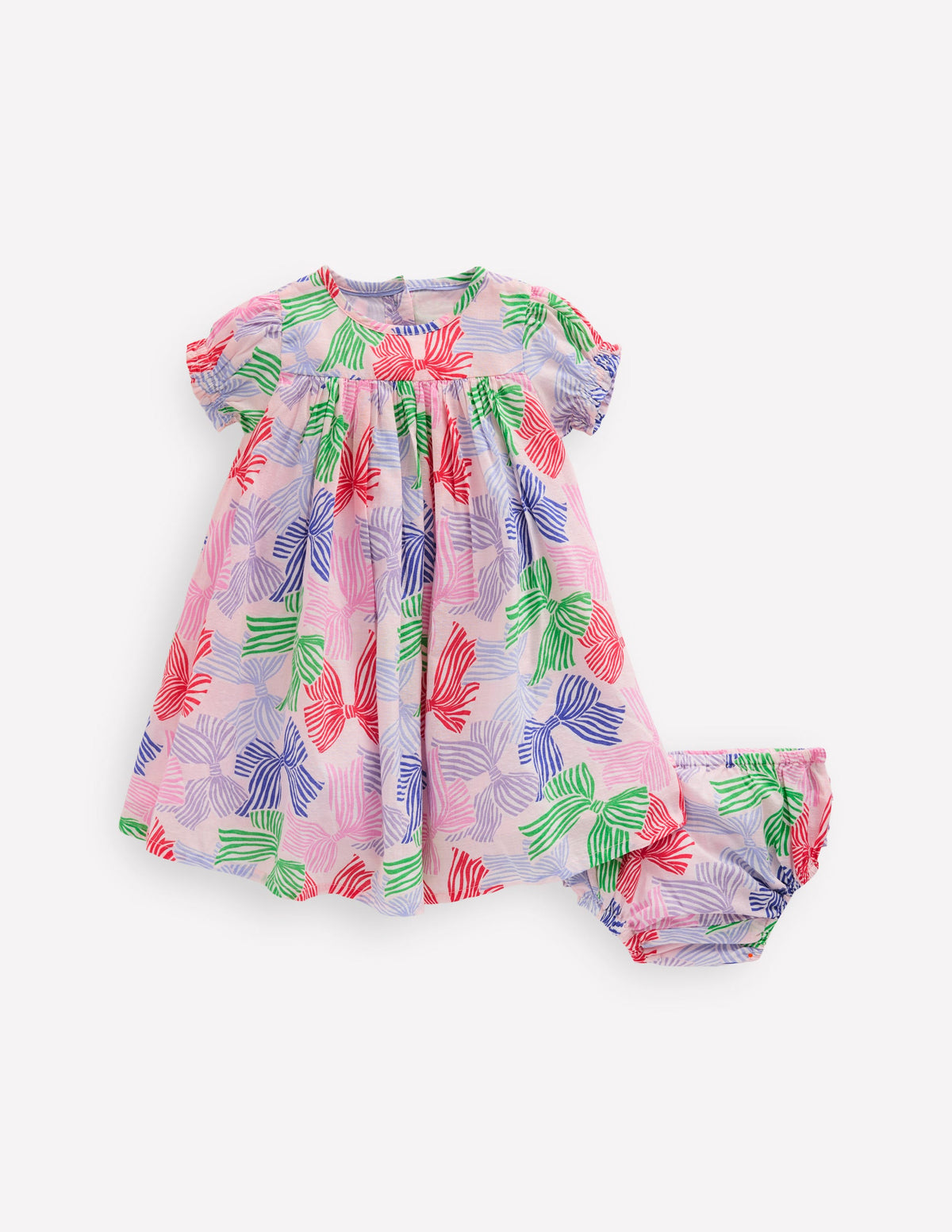 Gathered Woven Dress-French Pink Bows - Image 1