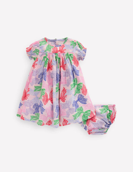 Gathered Woven Dress-French Pink Bows