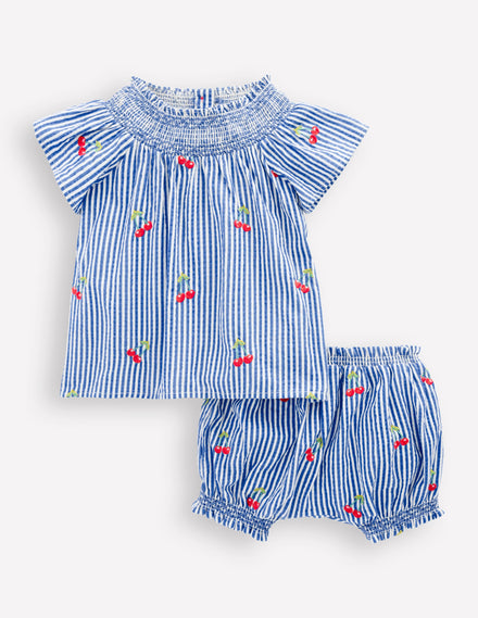 Smocked Play Set-Blue Ticking Cherries