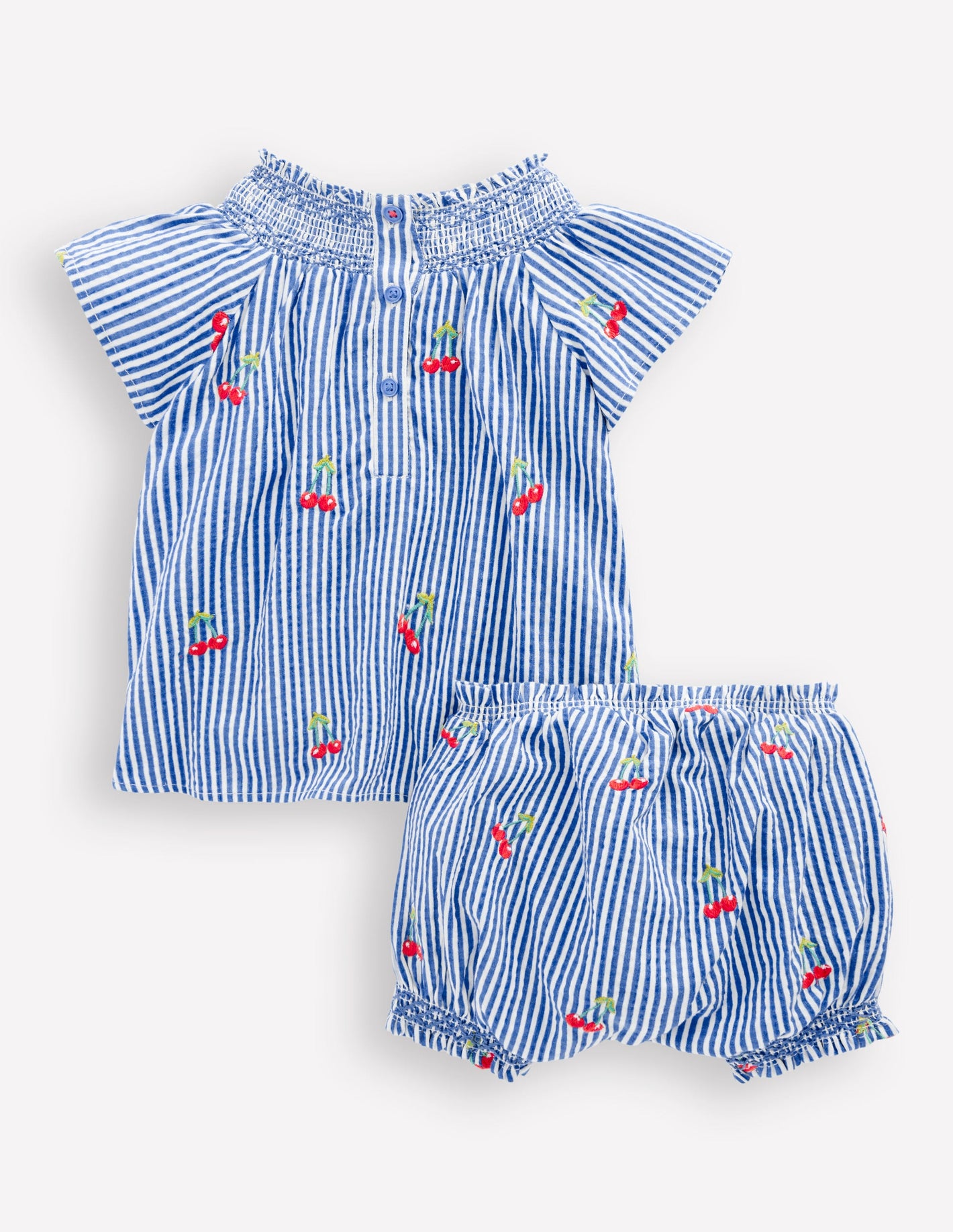 Smocked Play Set-Blue Ticking Cherries