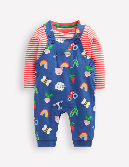 Printed Jersey Dungaree Set-Delft Rainbow Farm