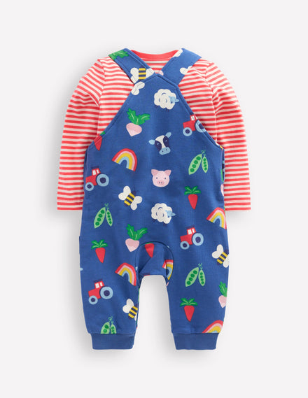 Printed Jersey Dungaree Set-Delft Rainbow Farm