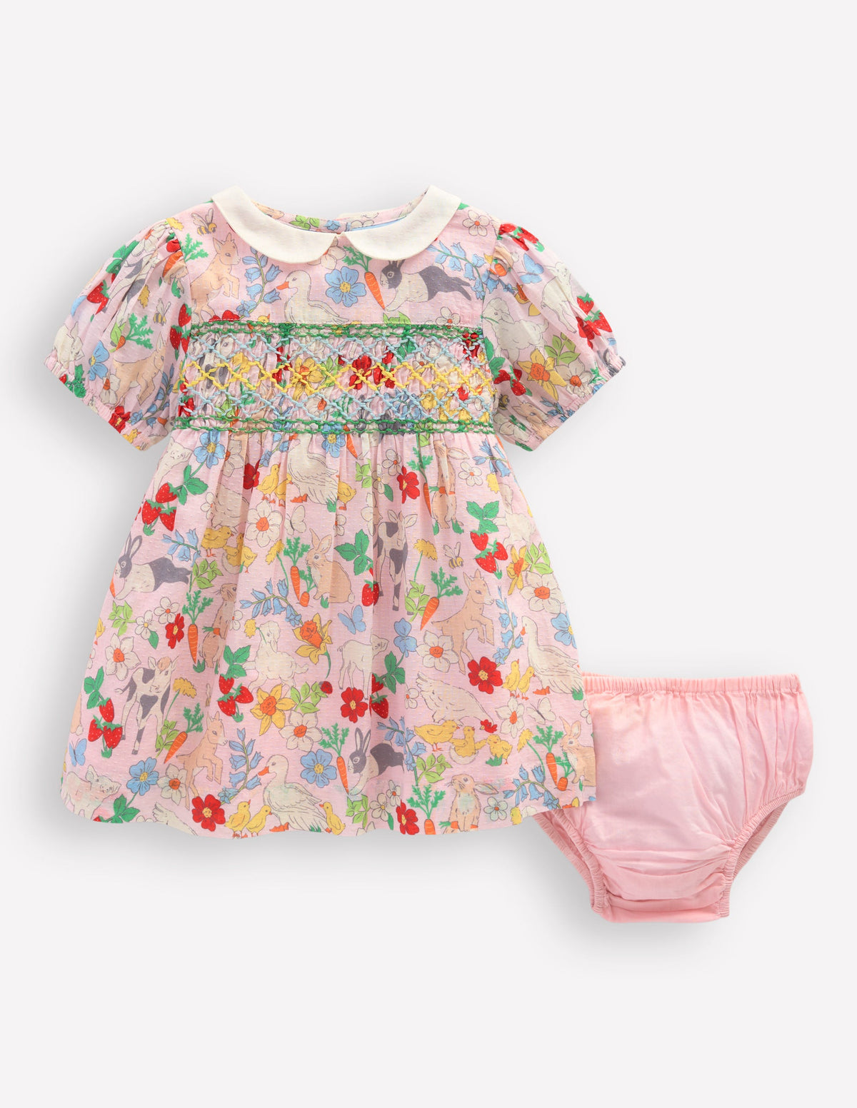 Traditional Smock Dress-French Pink Spring Meadow - Image 2