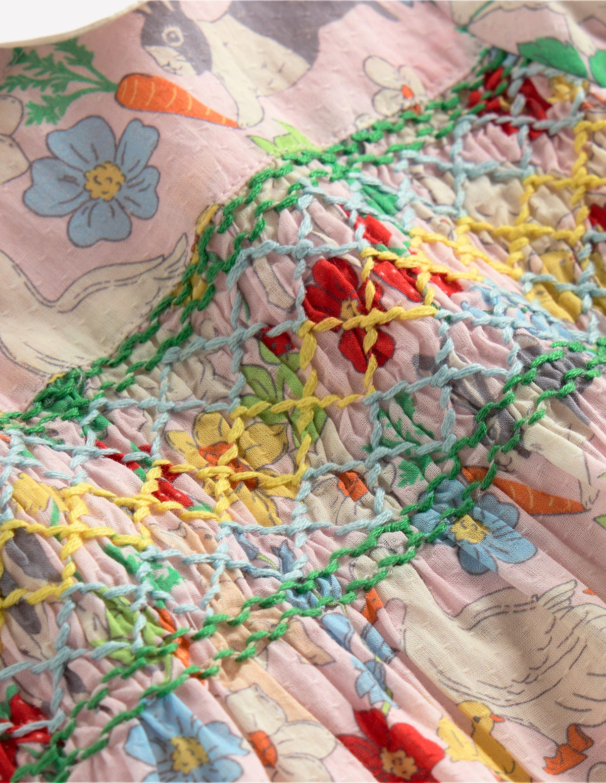 Traditional Smock Dress-French Pink Spring Meadow - Image 3