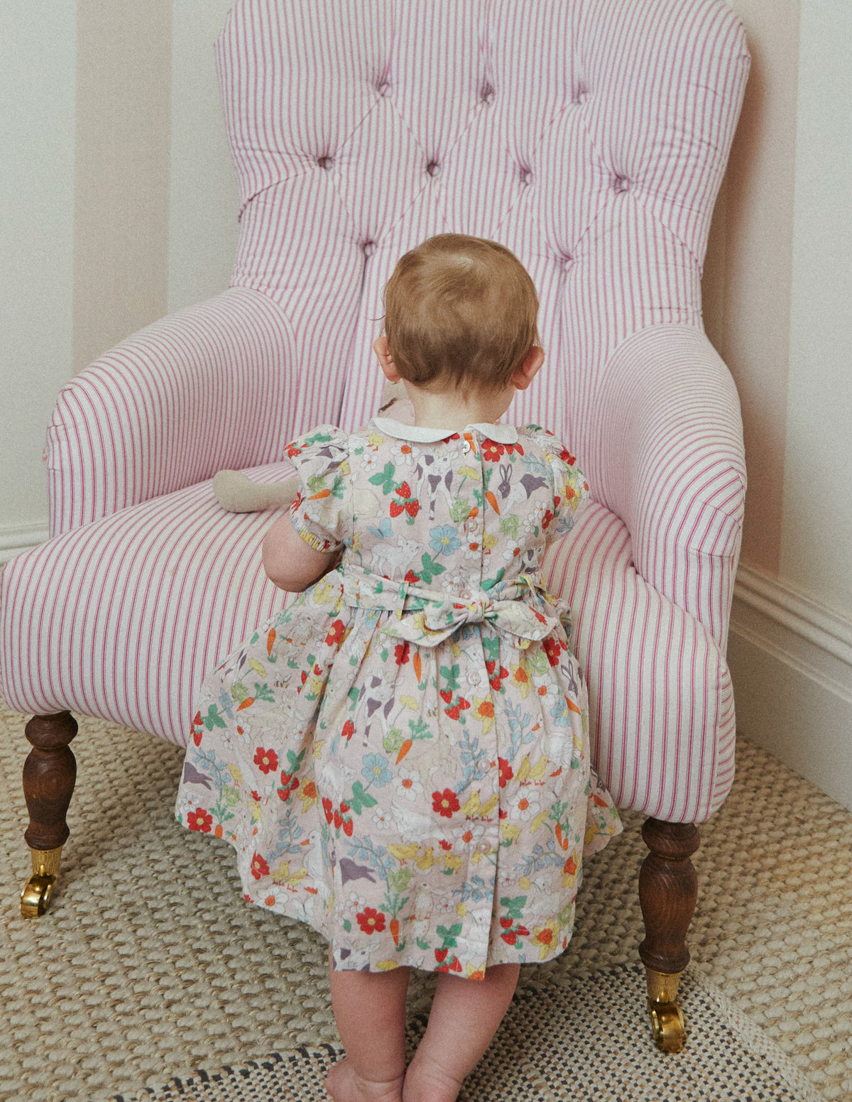 Traditional Smock Dress-French Pink Spring Meadow - Image 4