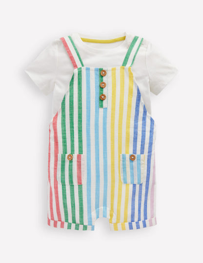 Button Overalls Set-Multi Stripe