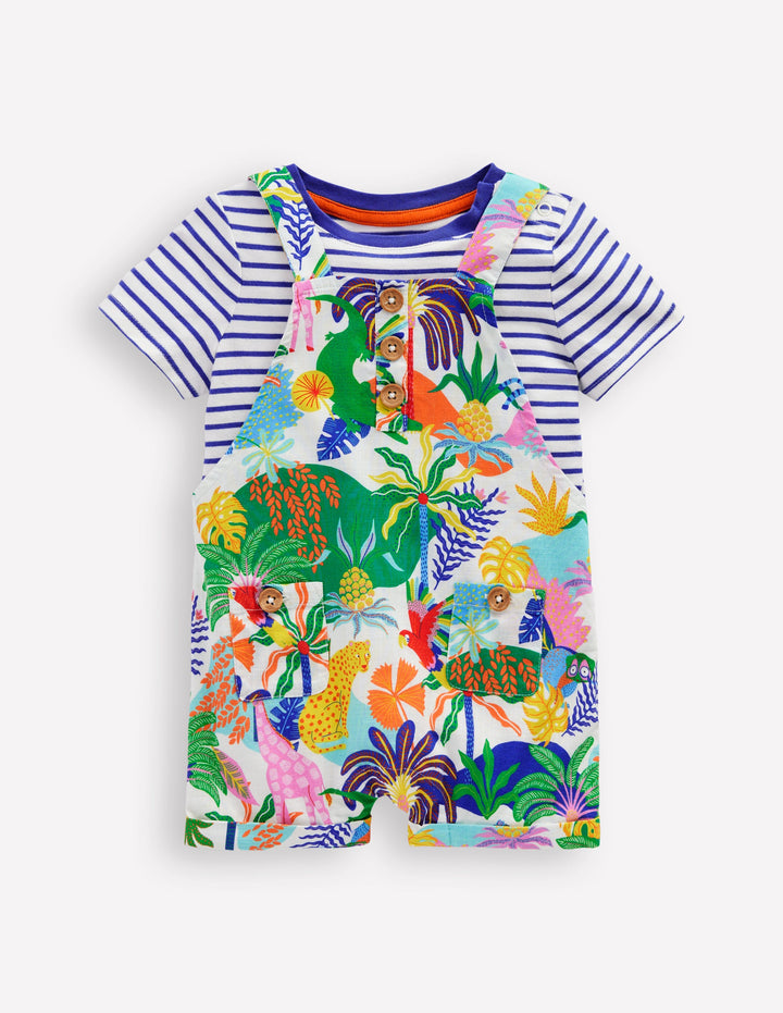 Button Overalls Set-Coconutmilk Multi Jungle