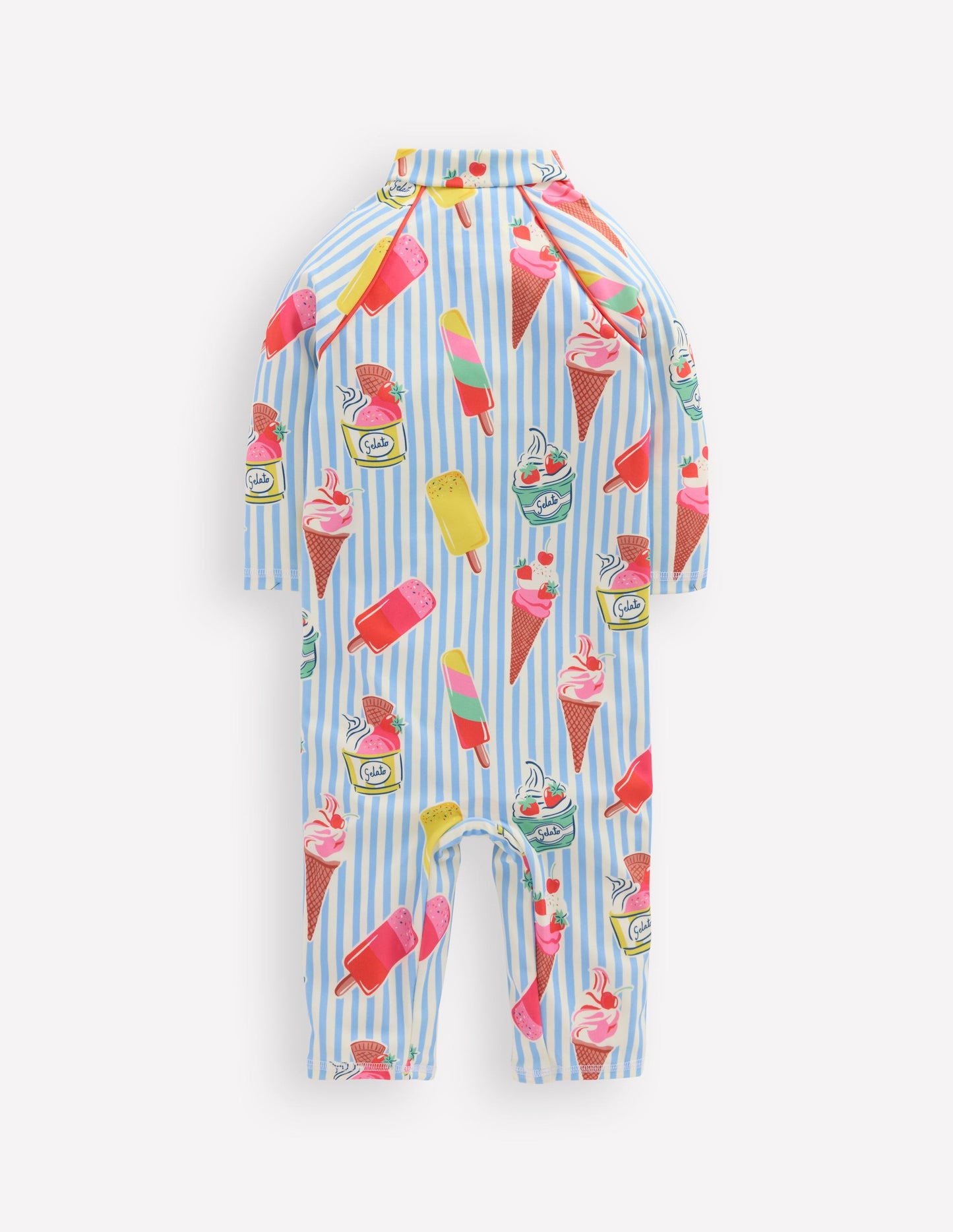 Printed Sun Safe Surfsuit-Vintage Blue Ice Cream Stripe