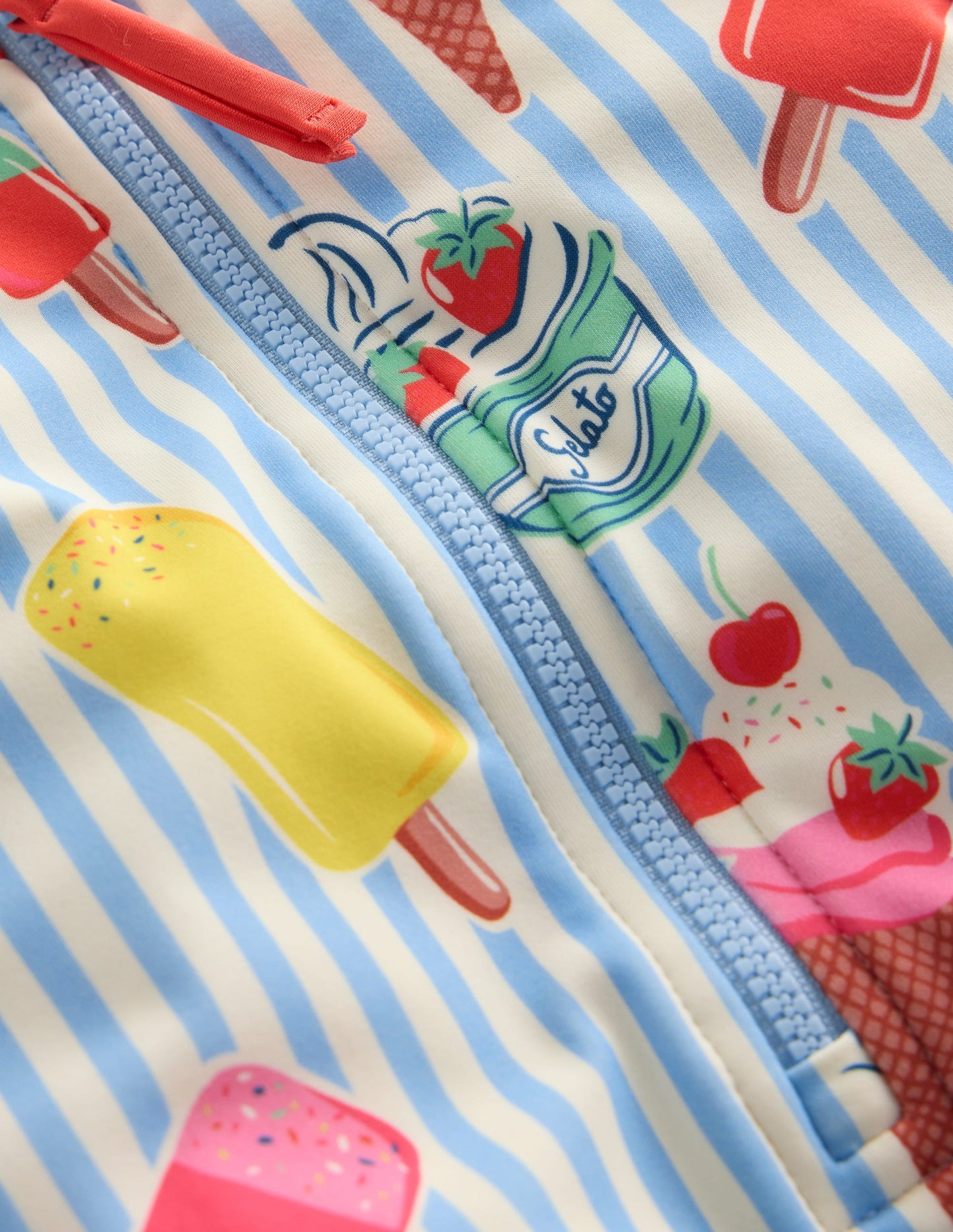 Printed Sun Safe Surfsuit-Vintage Blue Ice Cream Stripe