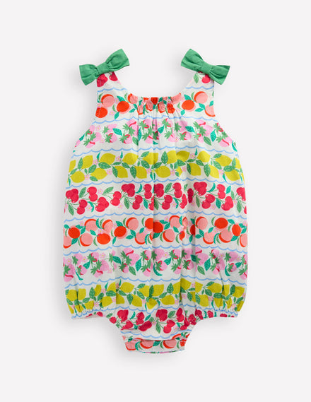 Girls Bubble Romper-Multi Fruit Stripe