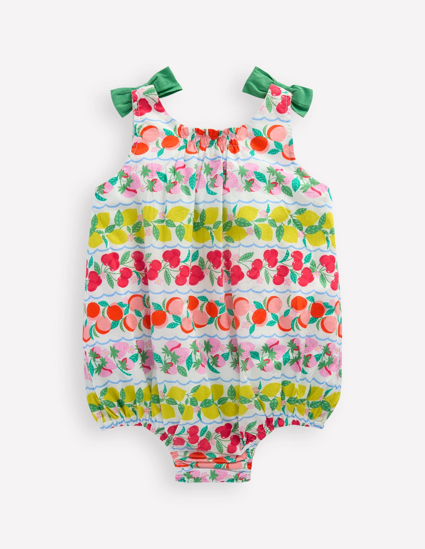 Girls Bubble Romper-Multi Fruit Stripe