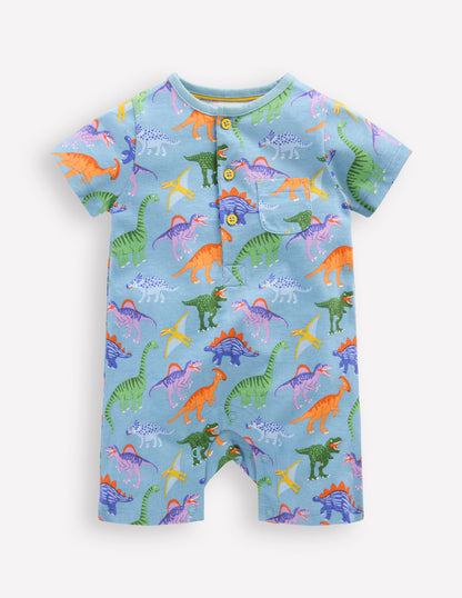 Jersey Romper-Vintage Blue Dinosaurs