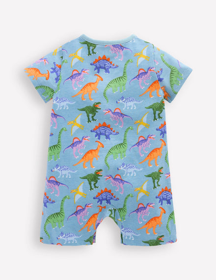 Jersey Romper-Vintage Blue Dinosaurs