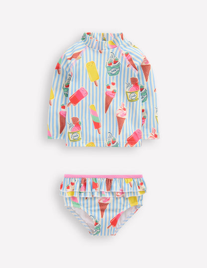 Frilly Rash Vest Set-Vintage Blue Ice Creams