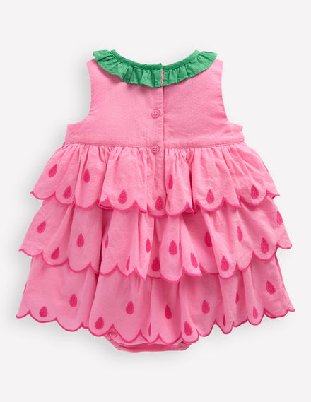 Ruffle Woven Romper-Bubblegum Pink