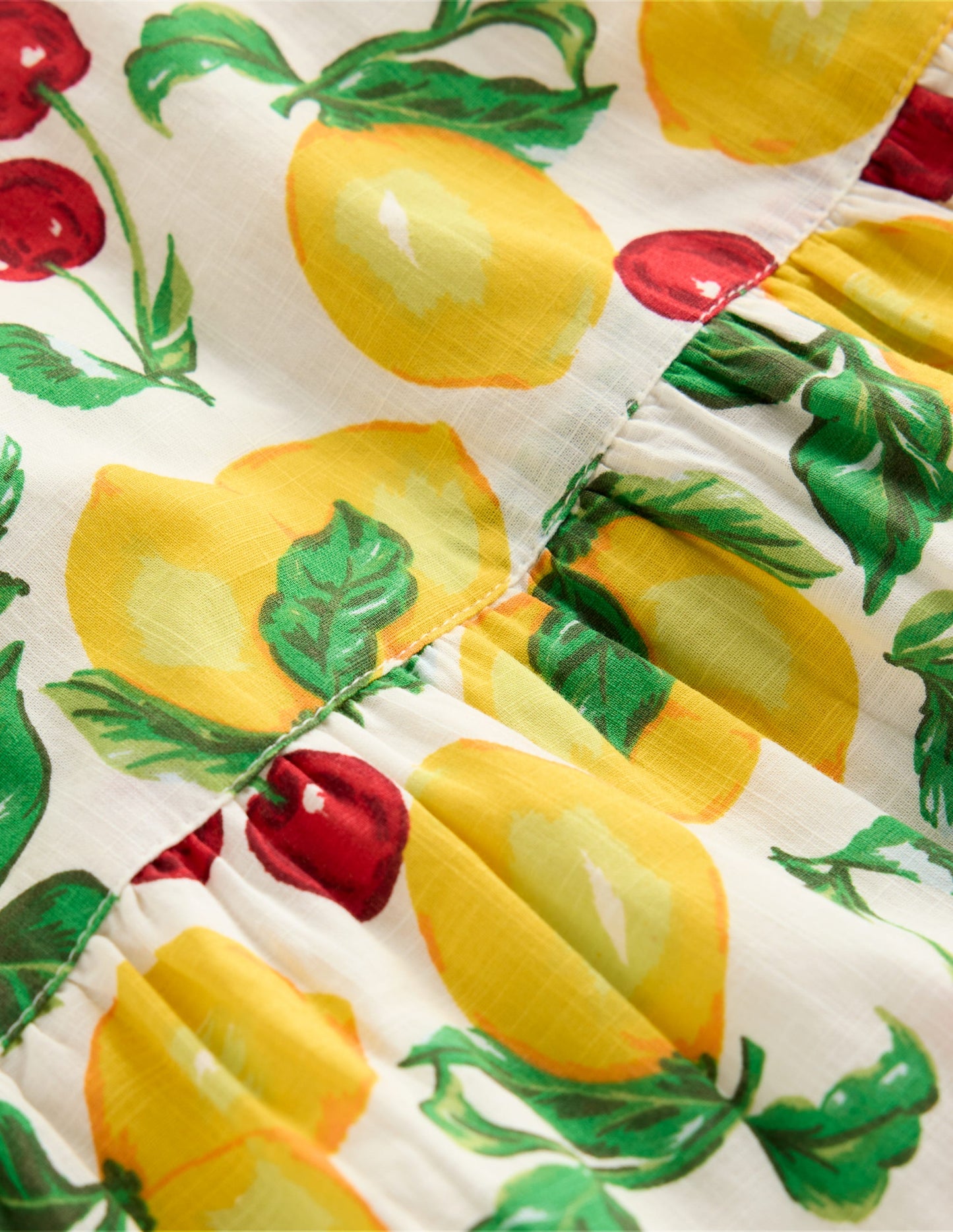 Woven Frill Dress-Soft Ivory Lemons and Cherries