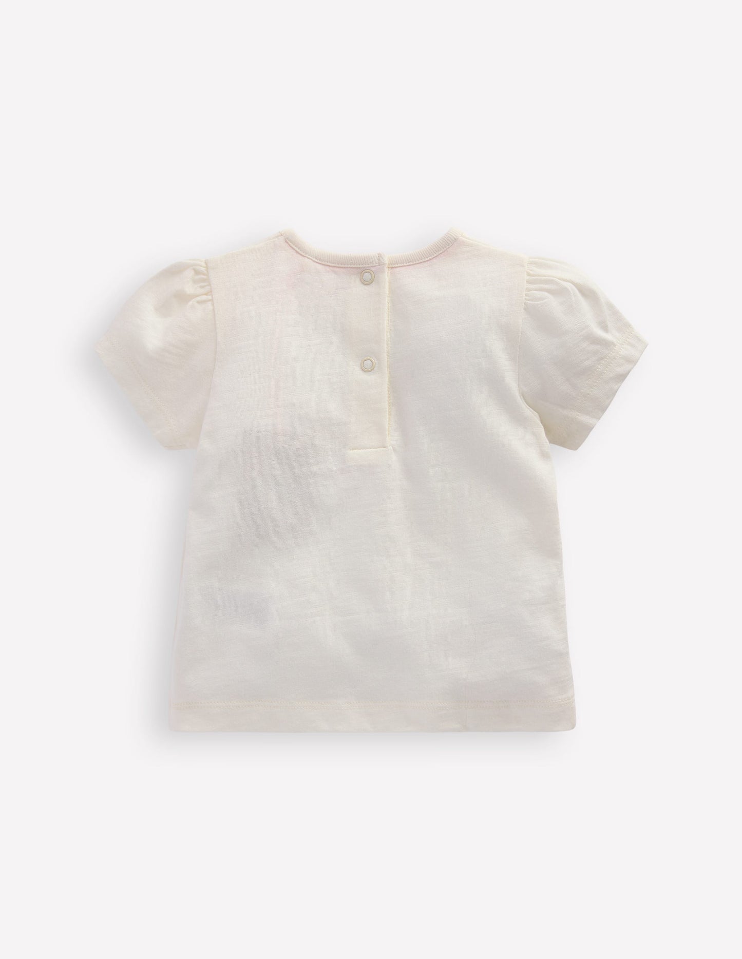 Girls Puff Sleeve Logo T-Shirt-Soft Ivory