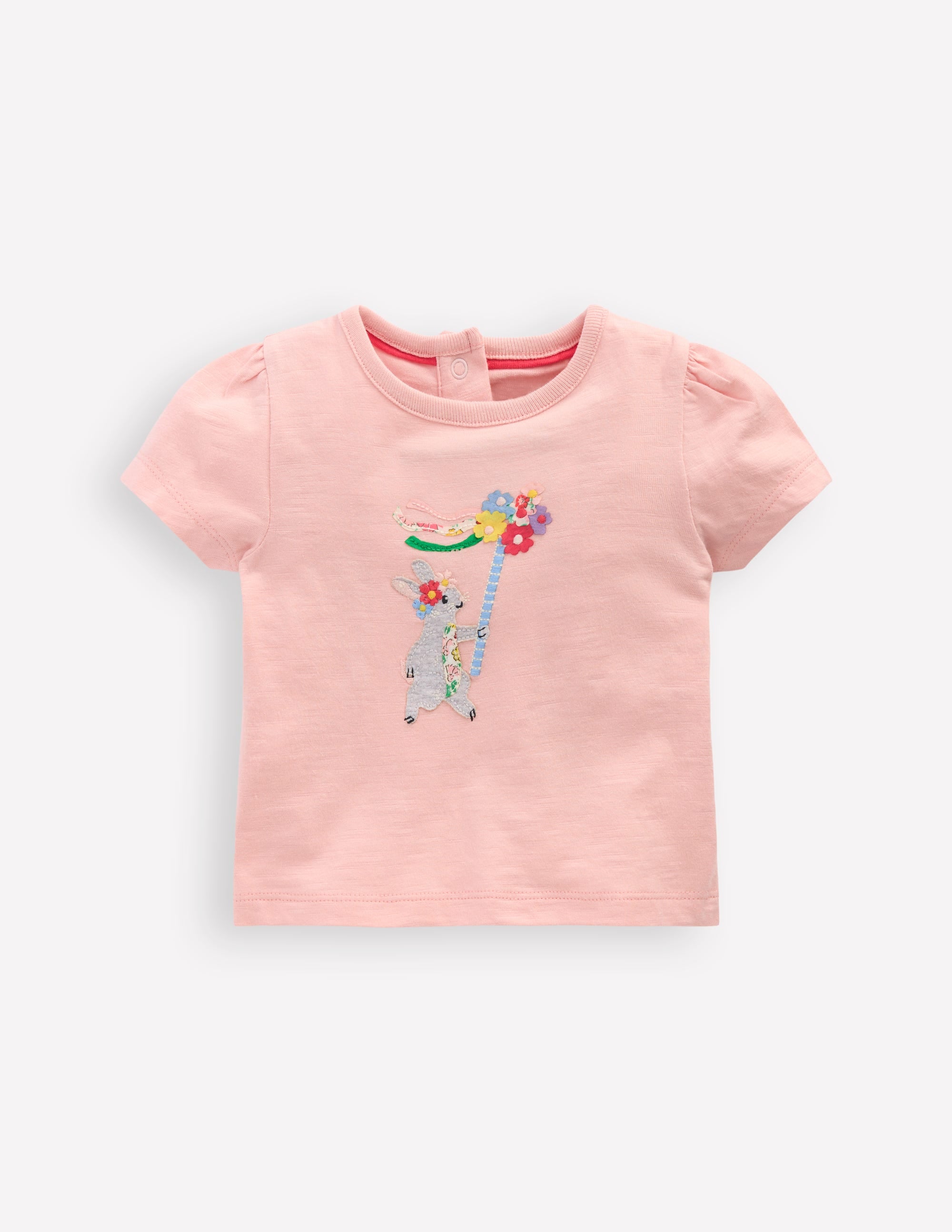 Girls Puff Sleeve Logo T-Shirt-Chalk Pink May Day Bunny - Image 1