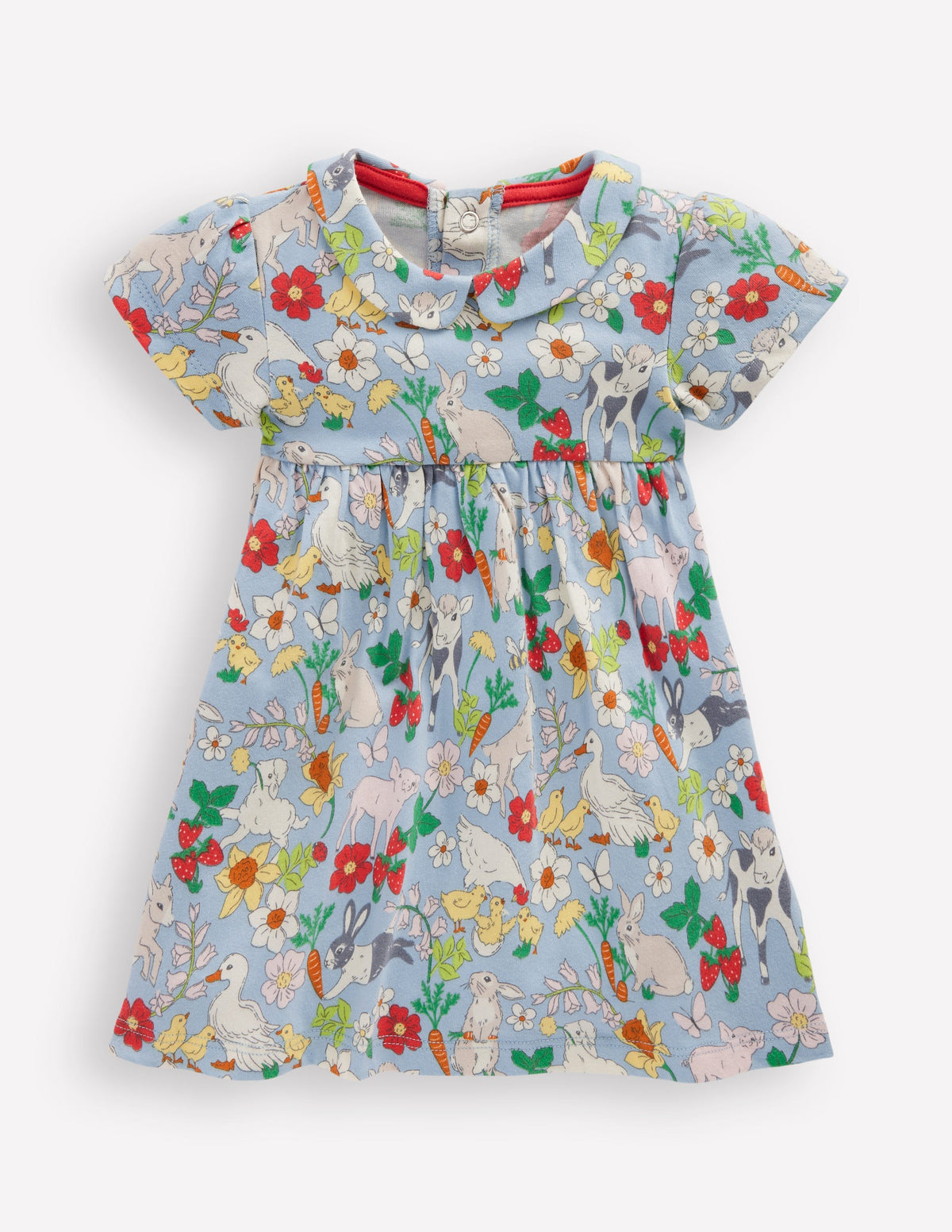 Jersey Peter Pan Collar Dress-Misty Blue Spring Meadow - Image 1
