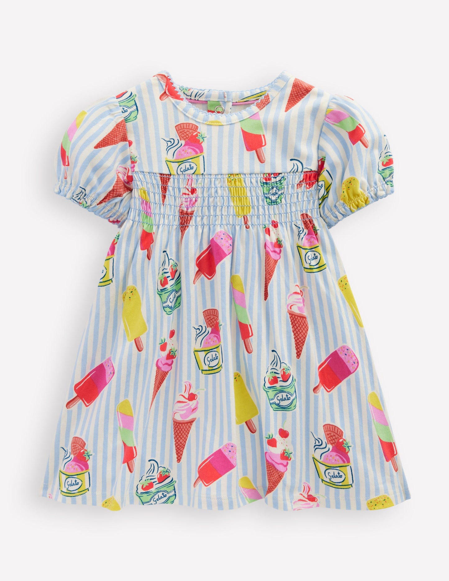 Shirred Jersey Dress-Blue Ice Creams