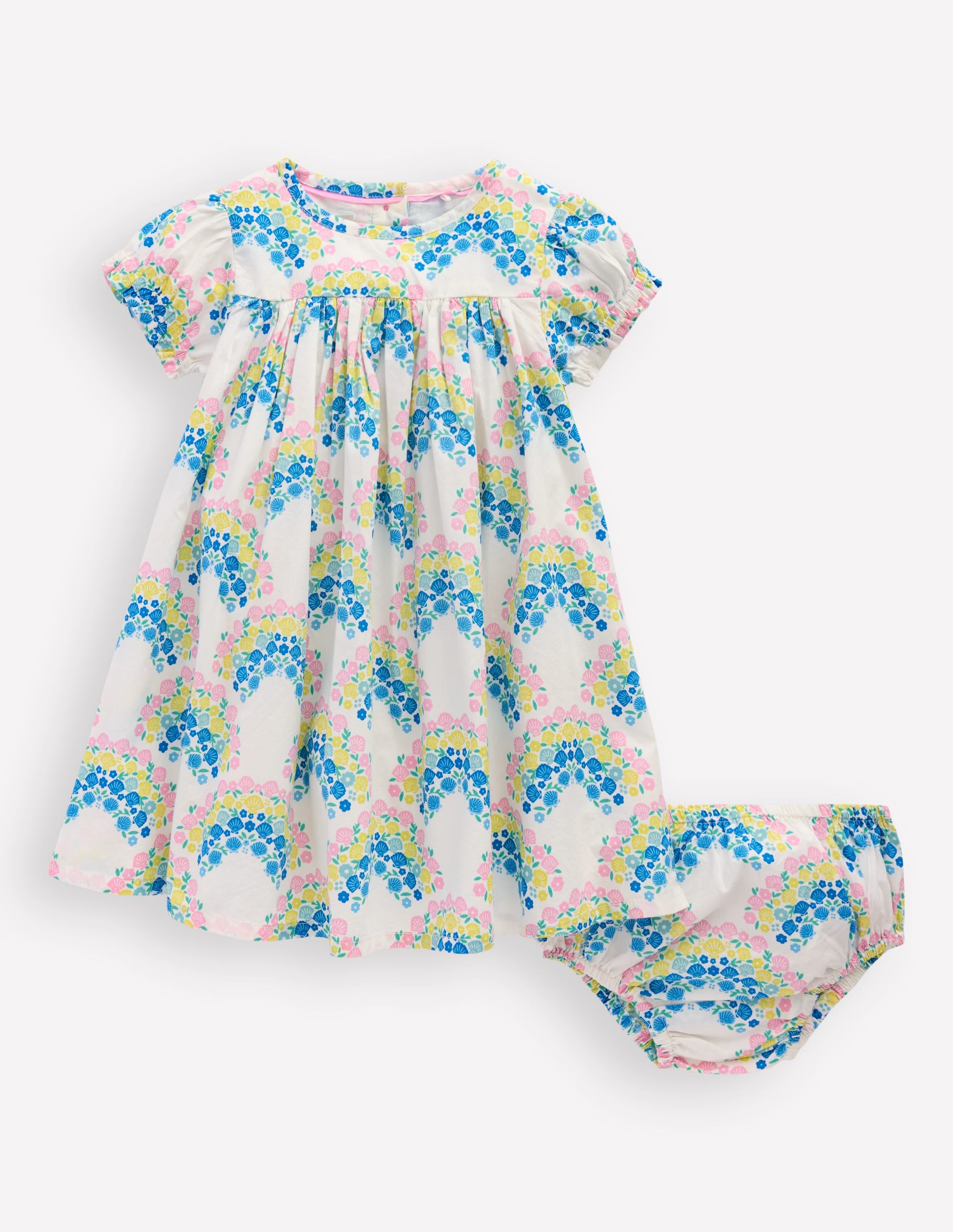 Gathered Woven Dress-Coconut Milk Rainbow Shells - Image 1