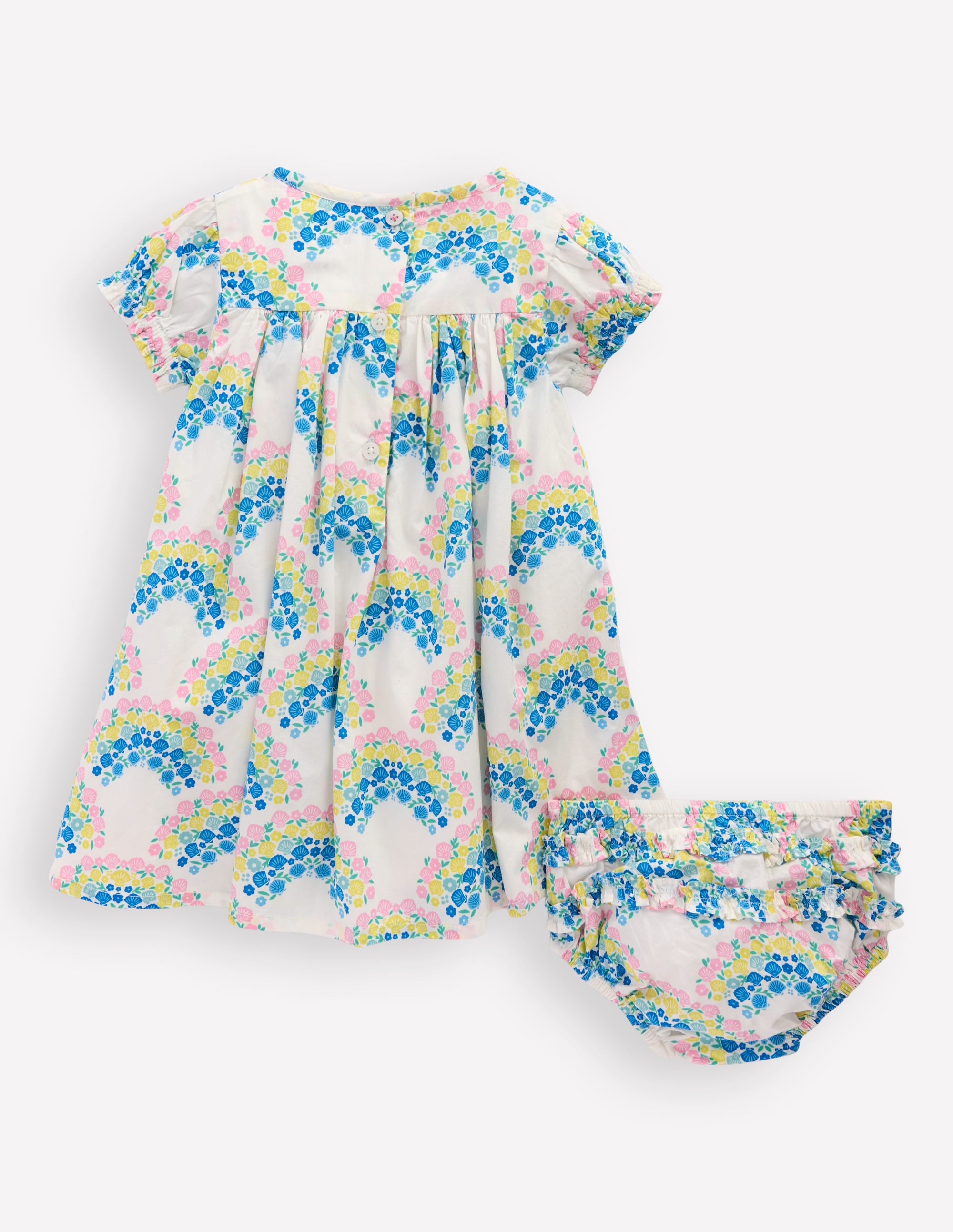 Gathered Woven Dress-Coconut Milk Rainbow Shells - Image 2