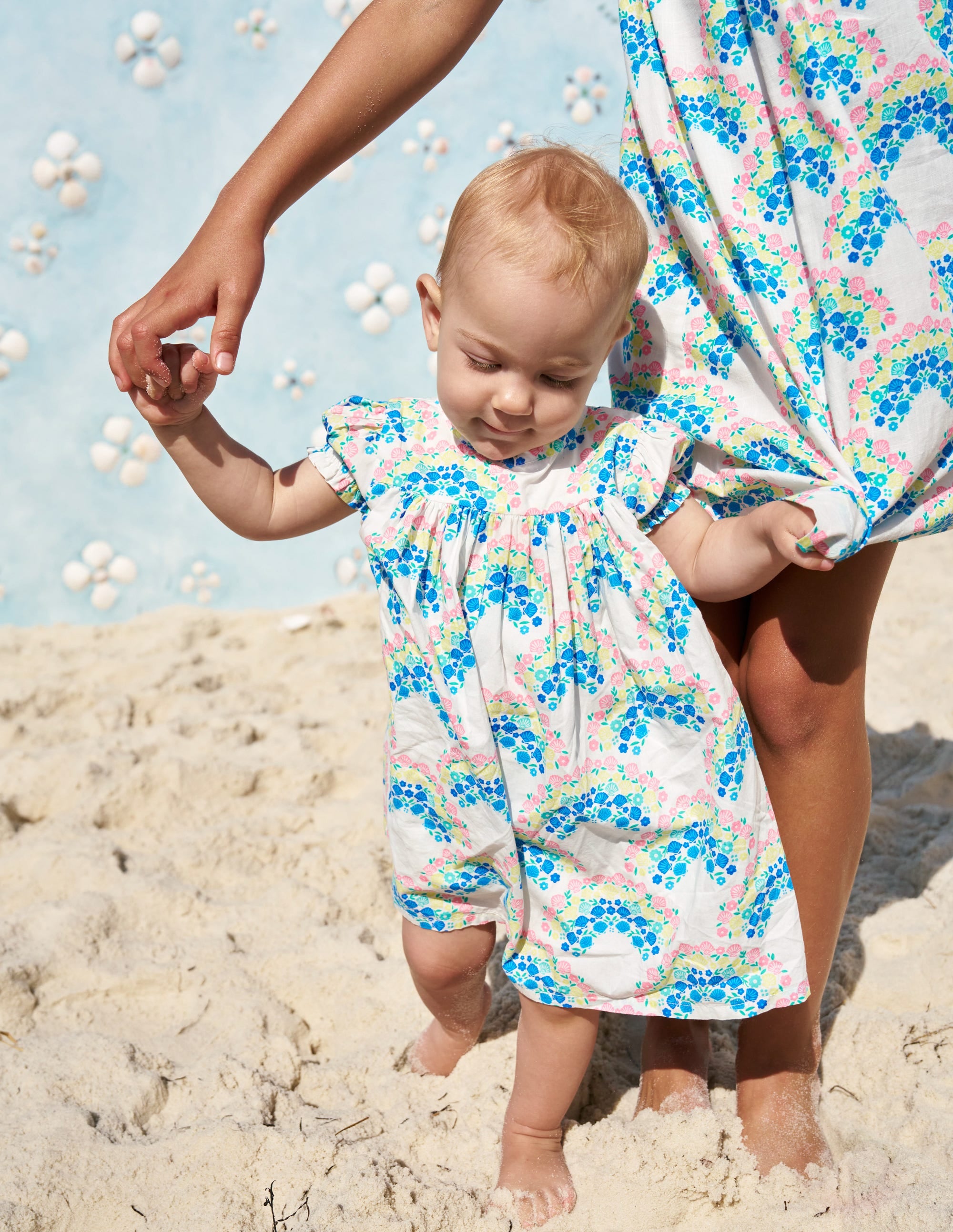 Gathered Woven Dress-Coconut Milk Rainbow Shells - Image 4
