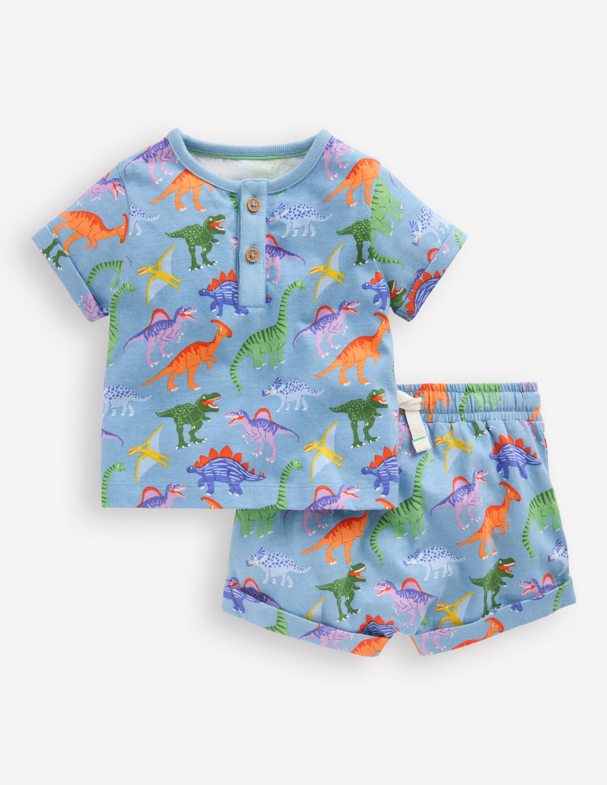 Short Sleeve Printed Play Set-Vintage Blue Dinosaurs - Image 1