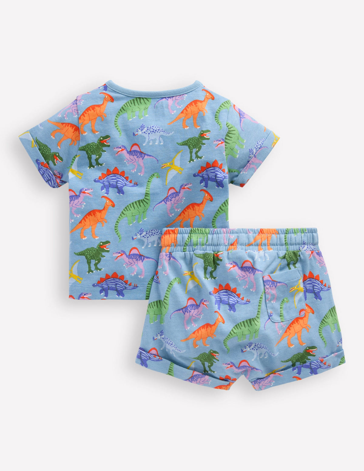 Short Sleeve Printed Play Set-Vintage Blue Dinosaurs - Image 2