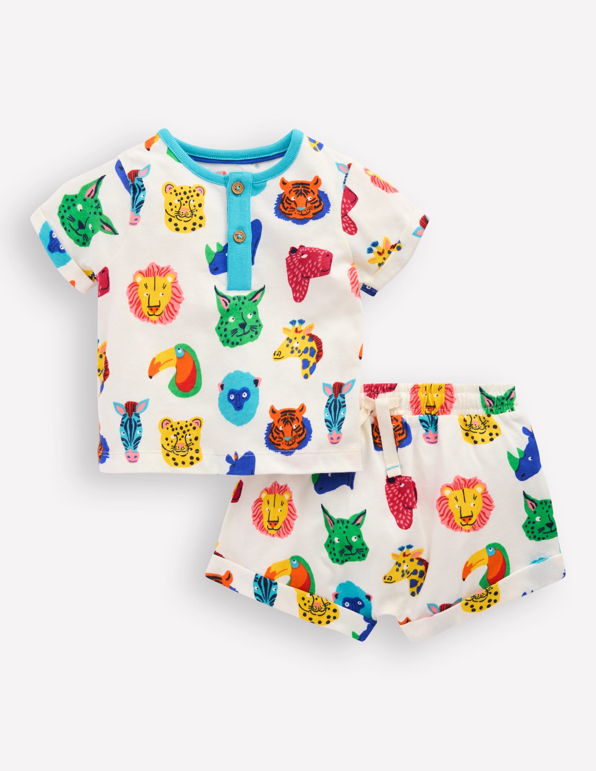 Short Sleeve Printed Play Set-Multi Jungle Faces - Image 4