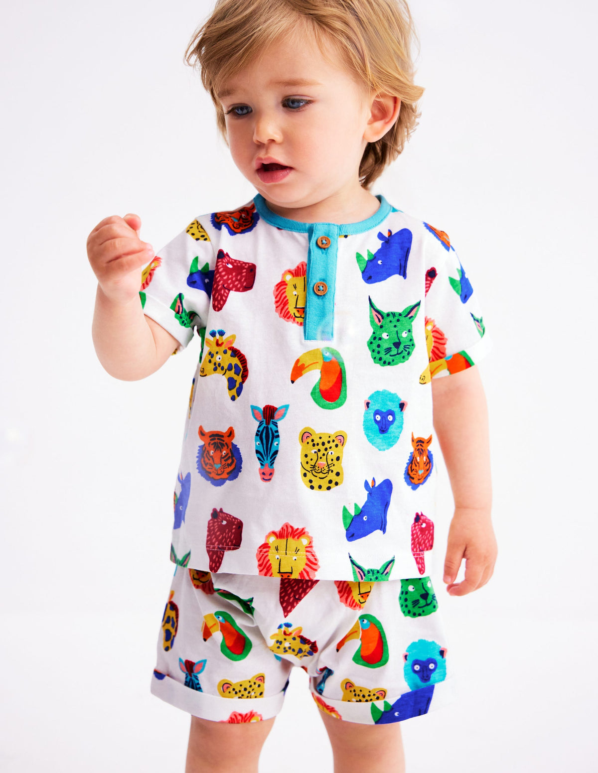 Short Sleeve Printed Play Set-Multi Jungle Faces - Image 1