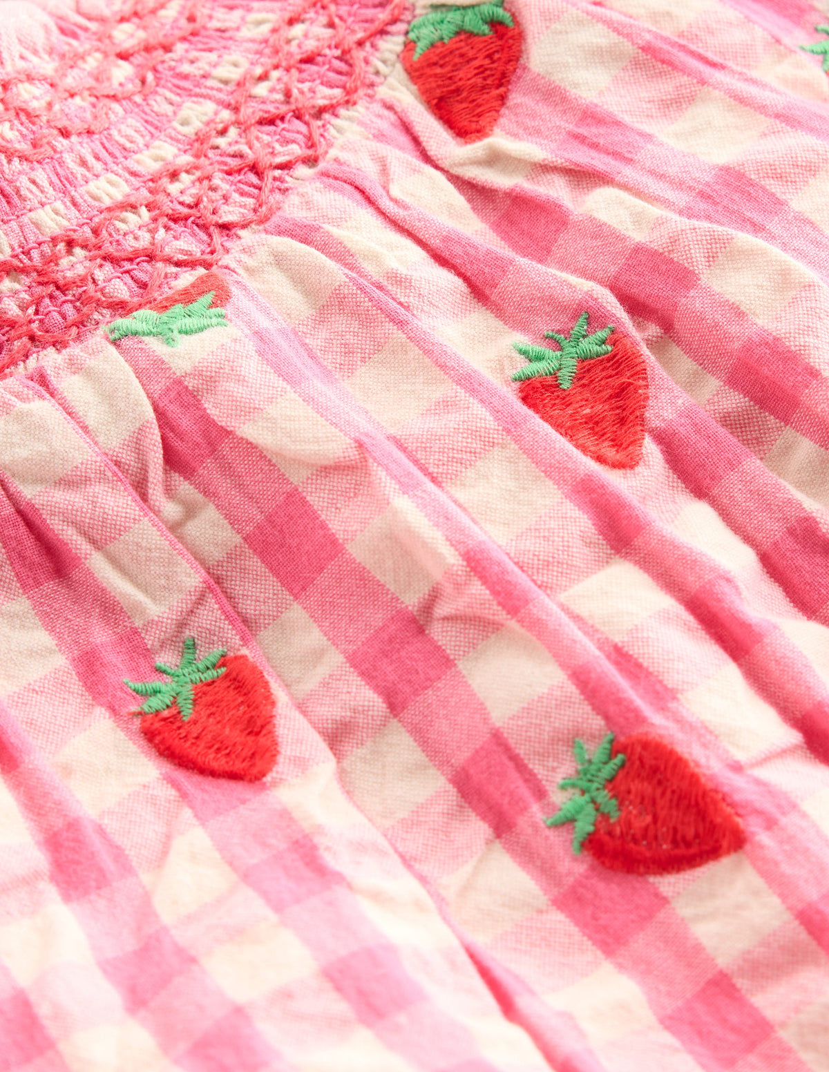Smocked Play Set-Pink Rose Gingham Strawberries - Image 3