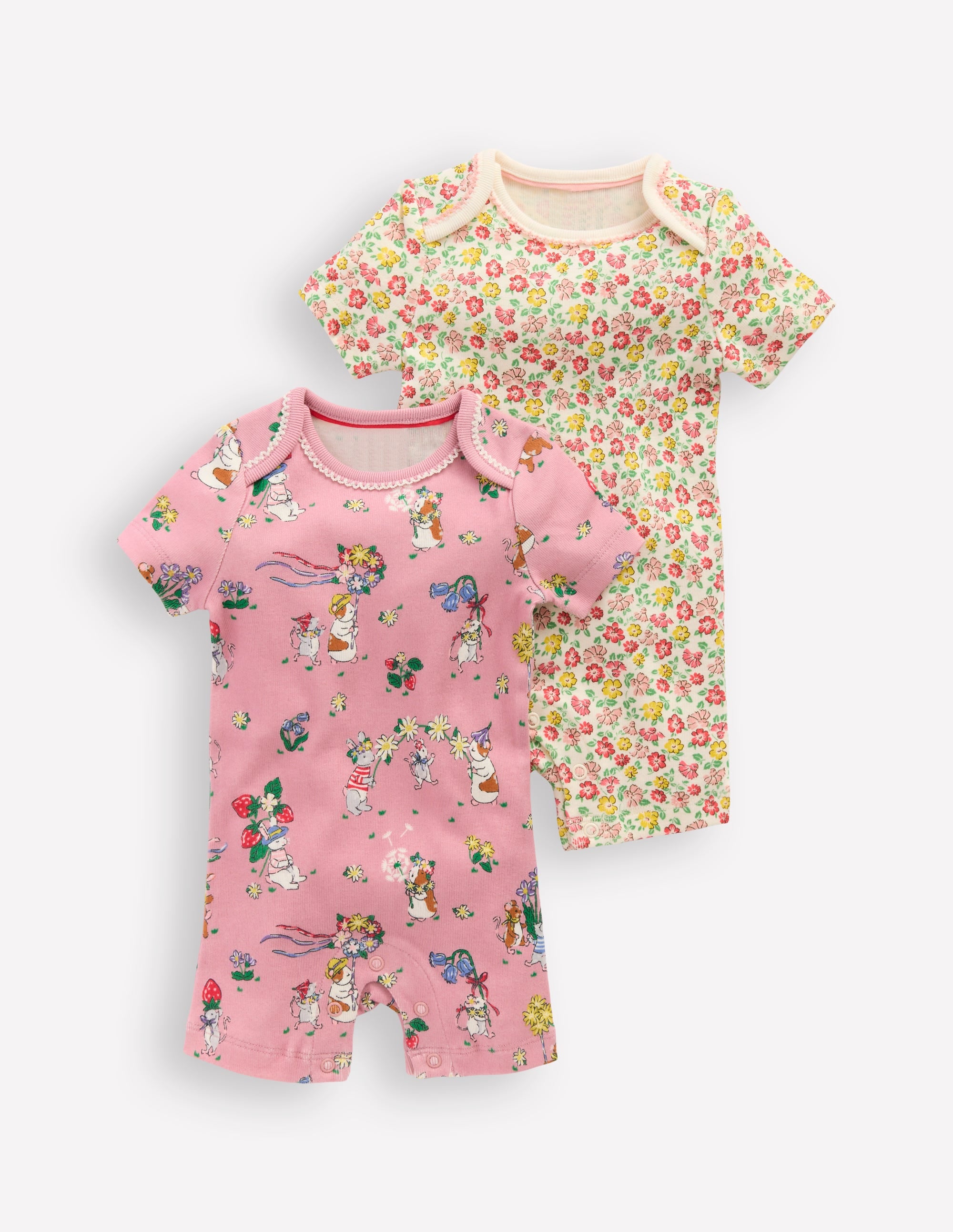 Twin Pack Short Rompers-Multi Summer Flowerbed - Image 4