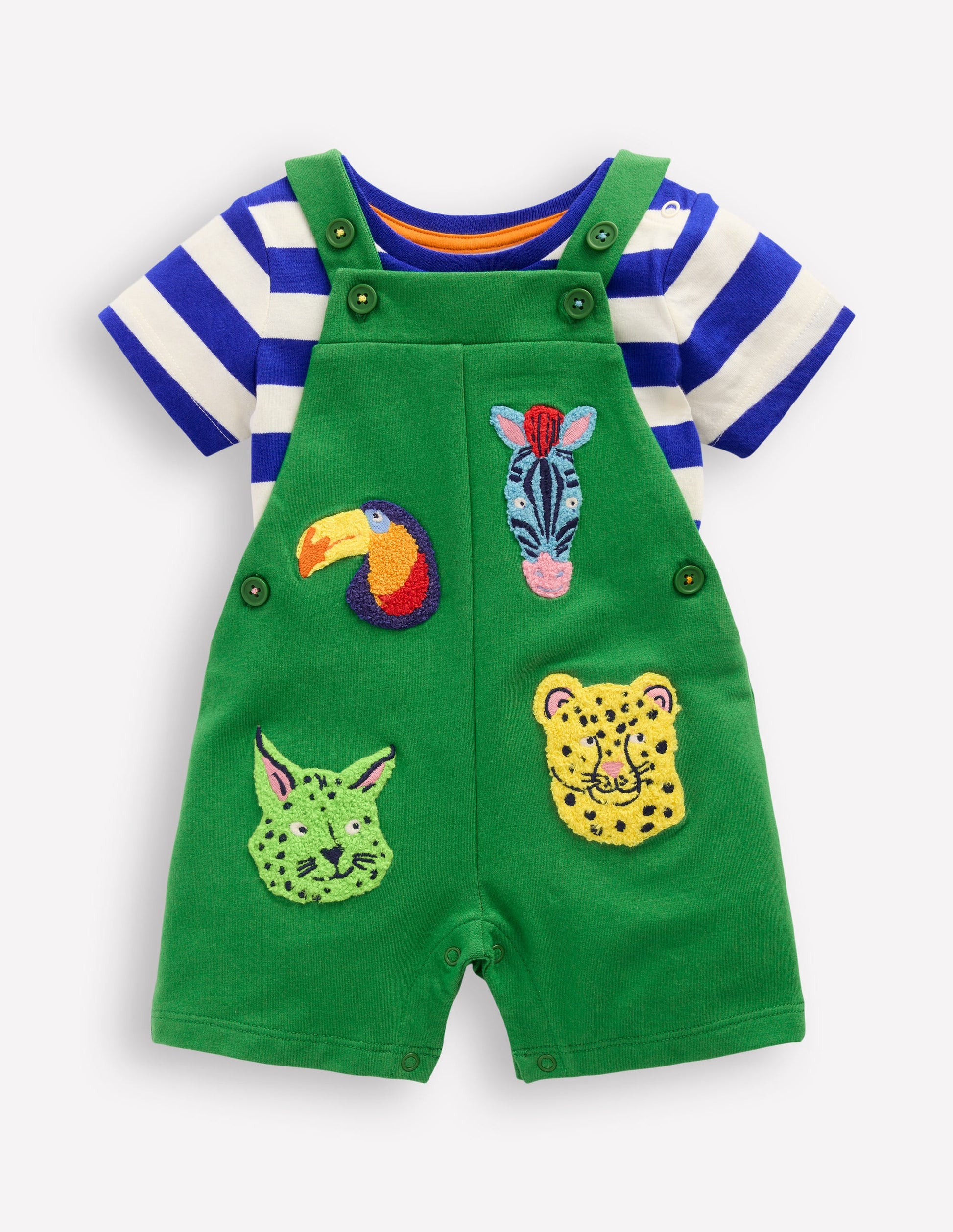 Boucle Jersey Overalls Set-Green Jungle Animals-4