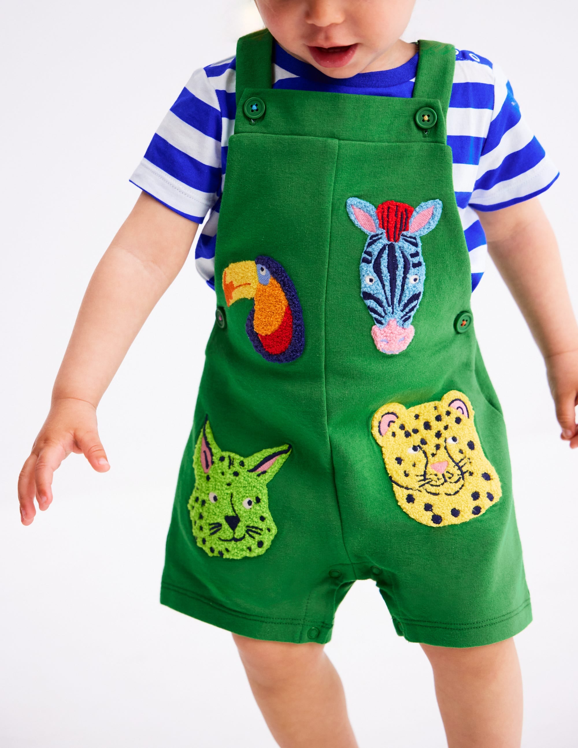 Boucle Jersey Overalls Set-Green Jungle Animals - Image 1
