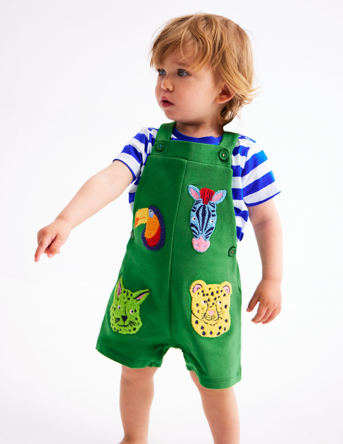Boucle Jersey Overalls Set-Green Jungle Animals-2