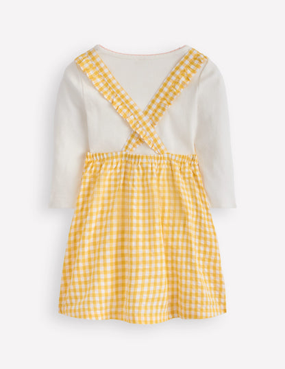 Novelty Pinny Dress Set-Yellow Gingham Bunny