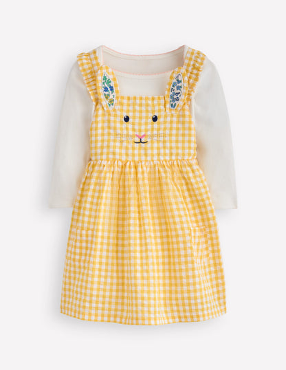 Novelty Pinny Dress Set-Yellow Gingham Bunny