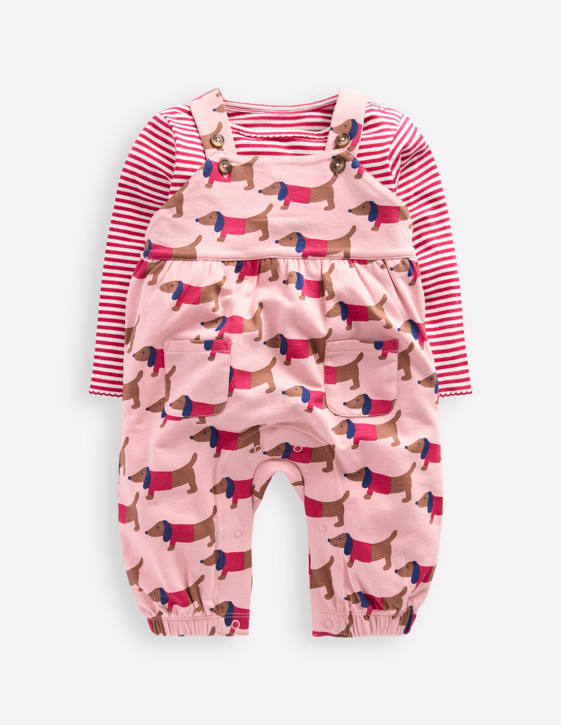 Jersey Overalls Set-Pink Sausage Dogs-1