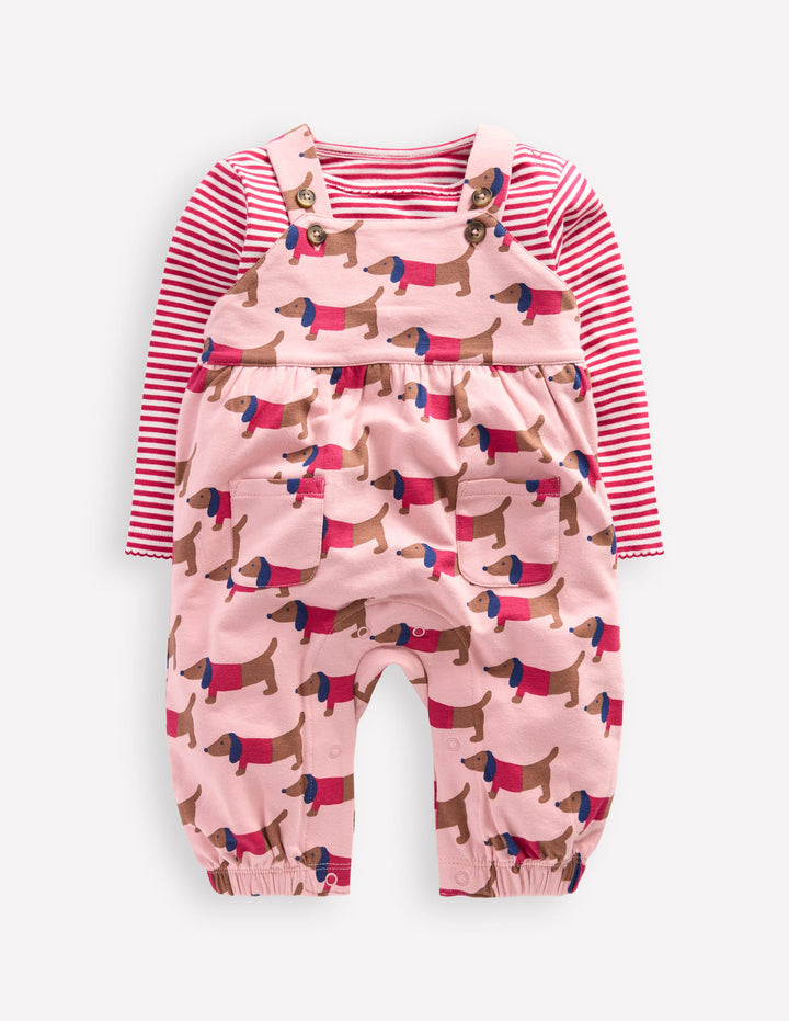 Jersey Overalls Set-Pink Sausage Dogs